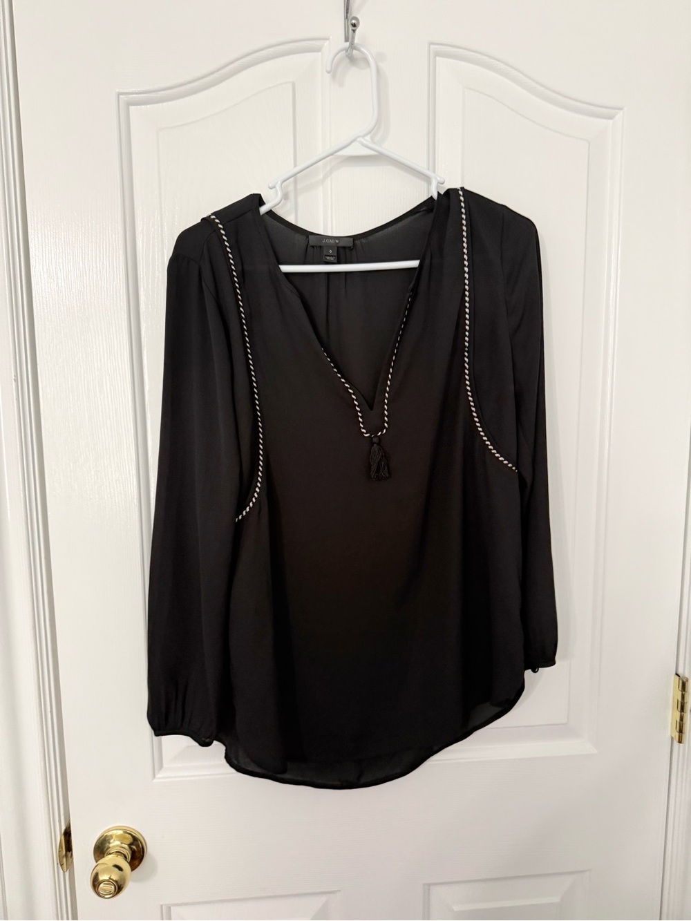 Jcrew Black Tassel V-Neck Blouse - Women fits big size 0
